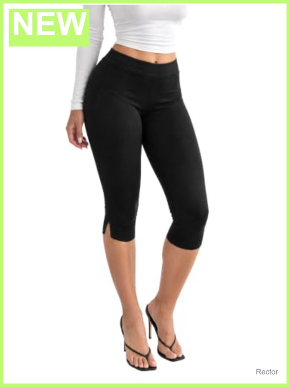 High Waisted Capri Leggings Skinny Cropped Split Hem Pants